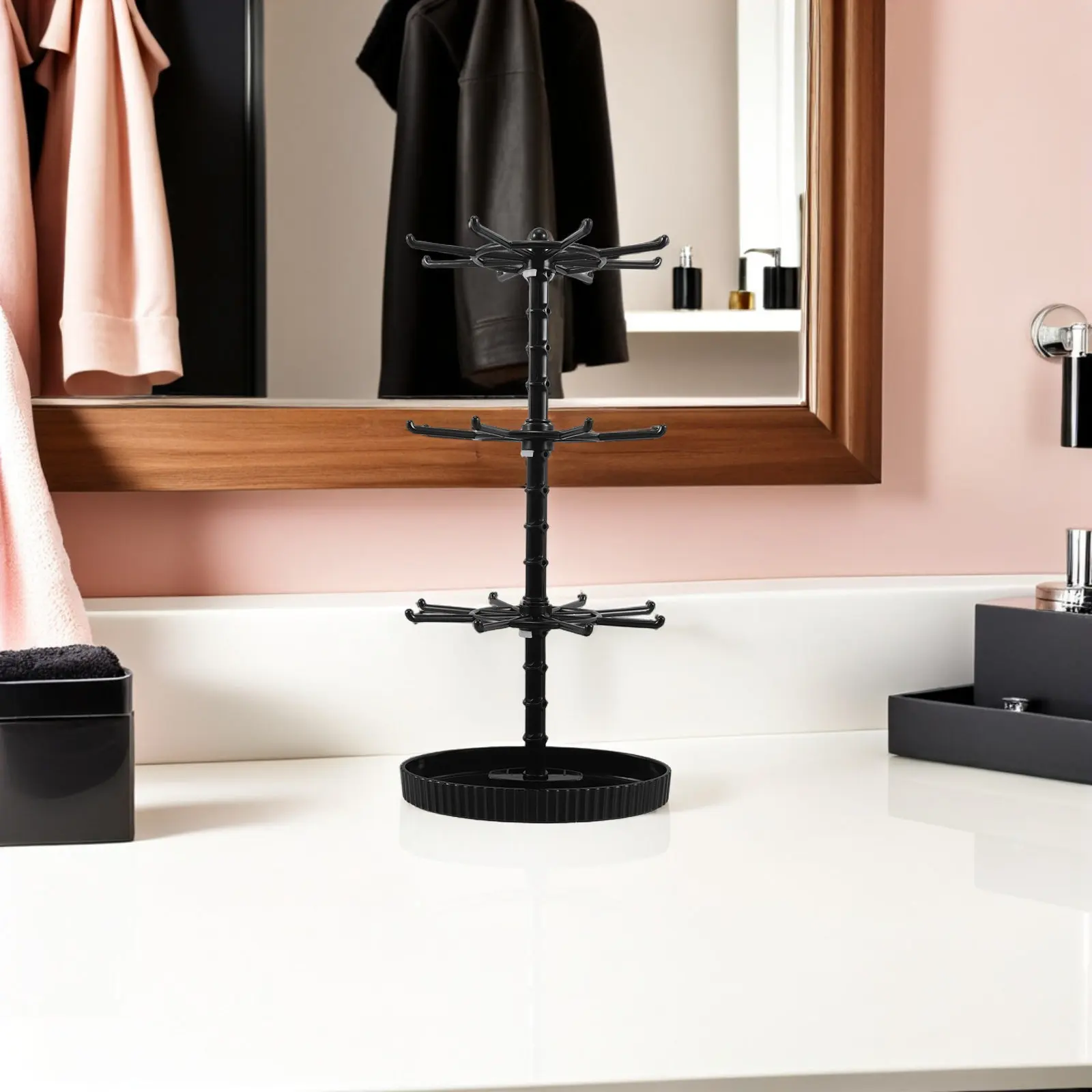 

3 Tier Rotating Jewelry Stand Organizer Tabletop Necklace Holder Bracelet Hanger Keychain Display Rack Space Saving