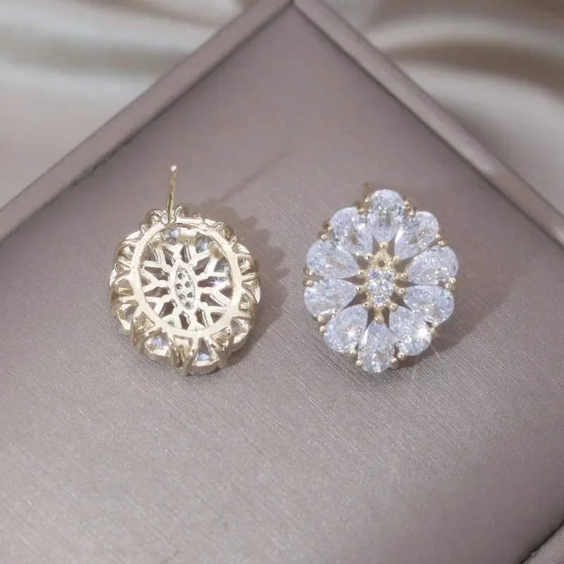 Korean New Fashion Jewelry  Gold plated Luxury Copper Set Zircon Water Drop Oval Earrings Elegant Women's Party Accessories