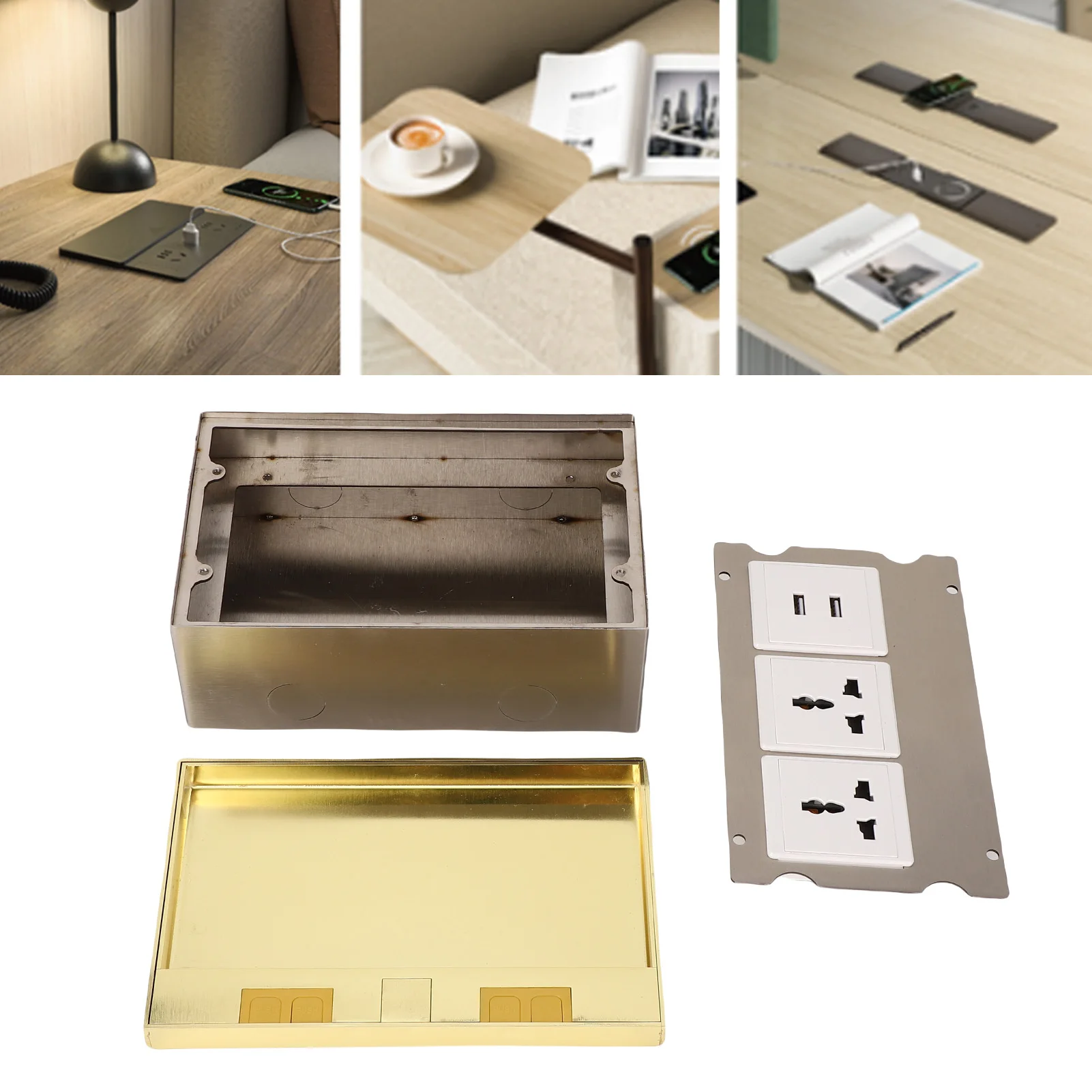 

Recessed Floor Socket 4000W Lid 2 Receptacles Recessed Floor Outlet Box 16A 2 USB Ports Stainless Steel PC for Office