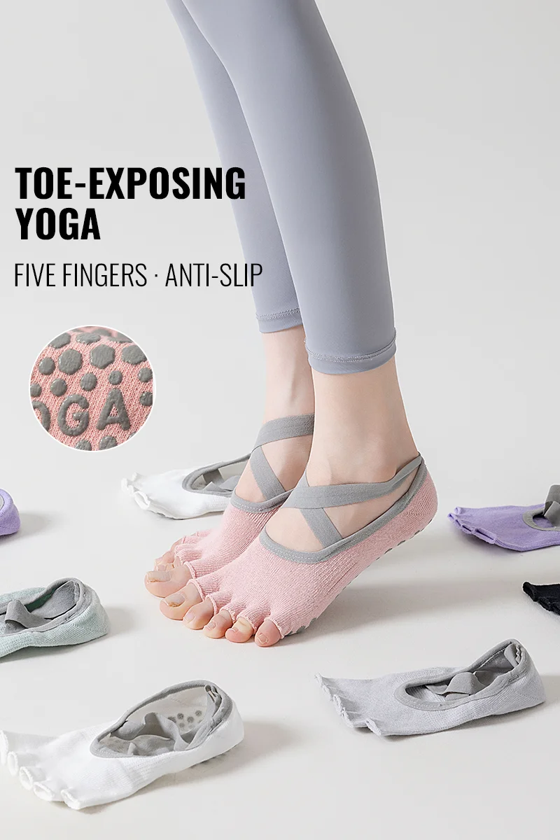 MiiOW Five Finger Socks Women Toeless Yoga Sock Non-Slip Grip Pilates Sock Indoor Fitness Barre Dance Ankle Sock Split Toe Socks
