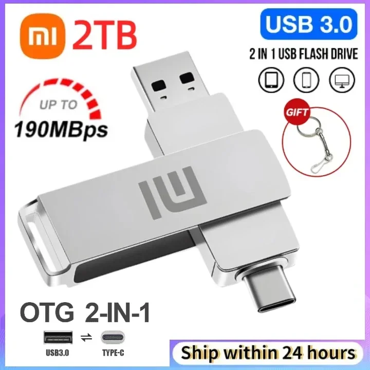 

Xiaomi 2TB USB Flash Drive Usb 3.2 Pendrive 1T High Speed Sticks External Storage OTG 512G Metal Pen Drive Personality Car Music