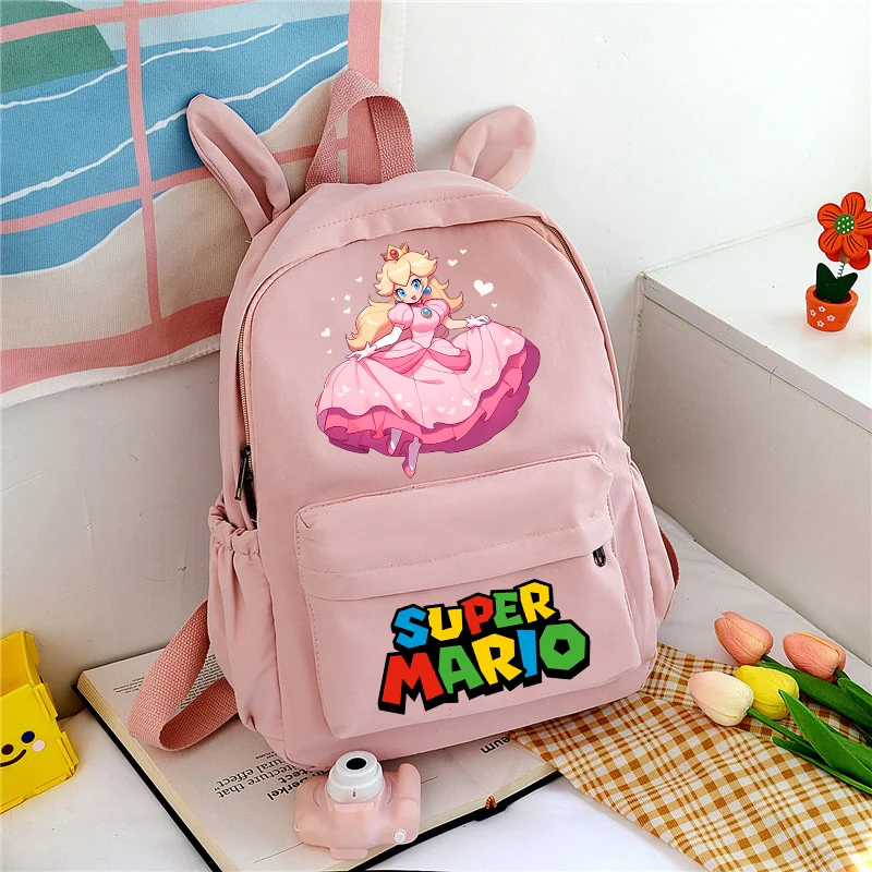 

Super Mario Bros Bunny Ears School Bag Cute Women Men Backpack Large Capacity Portable Cartoon Character Print Bags Party Gifts