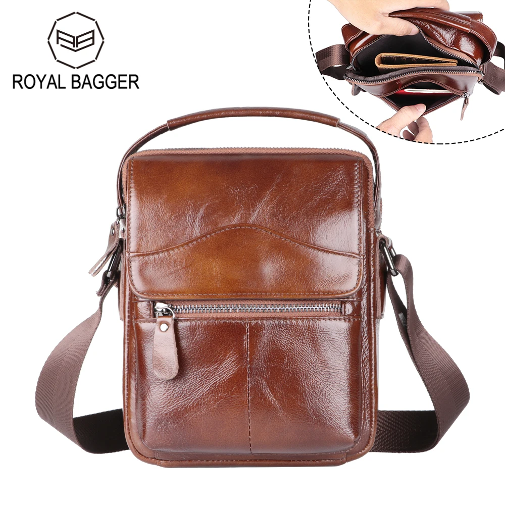 

Royal Bagger Shoulder Crossbody Bags for Men Genuine Cow Leather Vintage Casual Sling Bag Commuter Handbag 1553