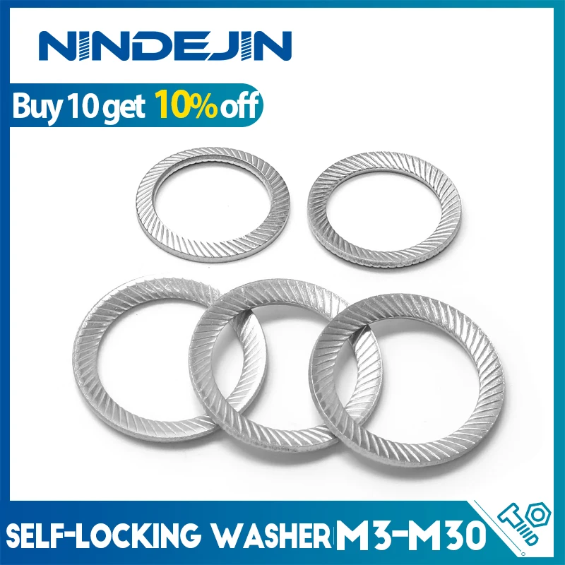 

NINDEJIN Ribbed Spring Lock Washers M3 M4 M6 M8 M10 M12 M14 M16 M18 M20 M25 M27 M30 Stainless Steel Serrated Lock Washer DIN9250