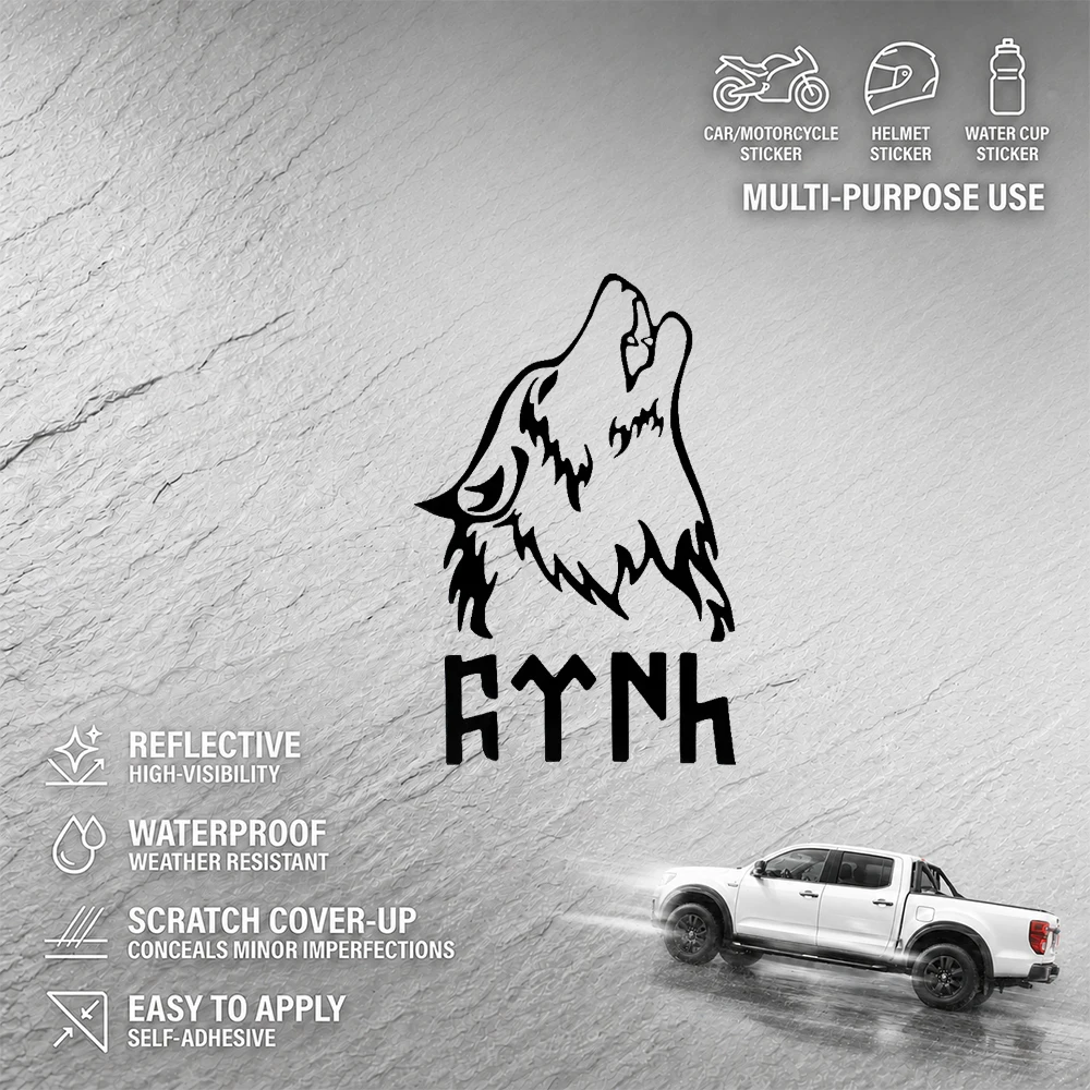 Howling Wolf Rune Decal Sticker Waterproof Car Motorcycle Helmet Scratch Cover Up Self Adhesive Vinyl Decal Multi-Purpose Use
