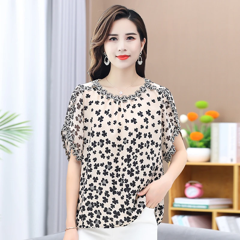 Plus Size 7XL Summer Fashionable Printing O-neck Short Sleeve Blouse Ladies Temperament Pullover Shirts Women Clothing Tops