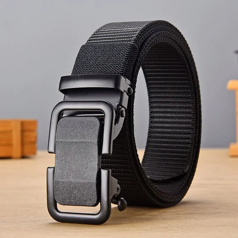 Men's Belt Automatic Metal Buckle Imitation Nylon Webbing Outdoor Work Belt Toothless Automatic Buckle Casual Sports Canvas Belt