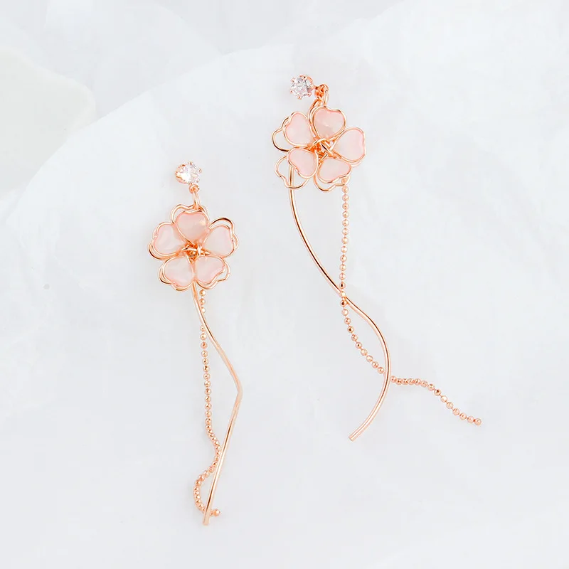 Koreanische elegante Blumen-Schmetterlings-Ohrringe für Damen, exquisite Kristall-Zirkon-Ohrringe mit langen Quasten, temperamentvoller Schmuck – Detail 11