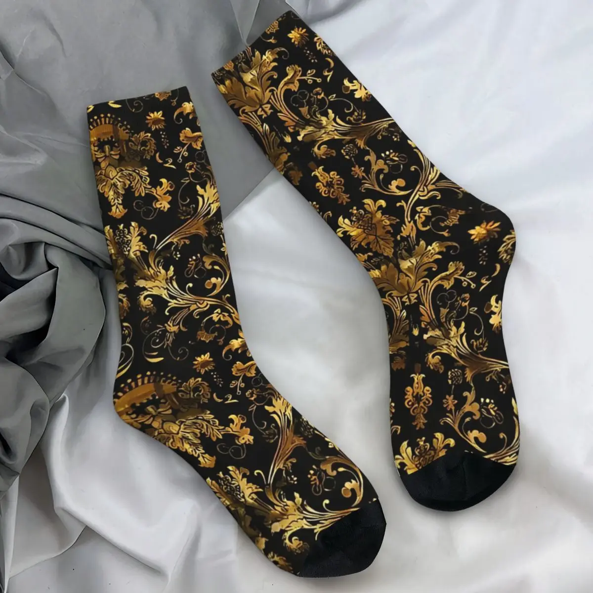 Luxury Golden Lion Flower Damask Ornament Pattern Stockings Women Men Baroque Socks Funny Socks Winter Anti Skid Socks Gift