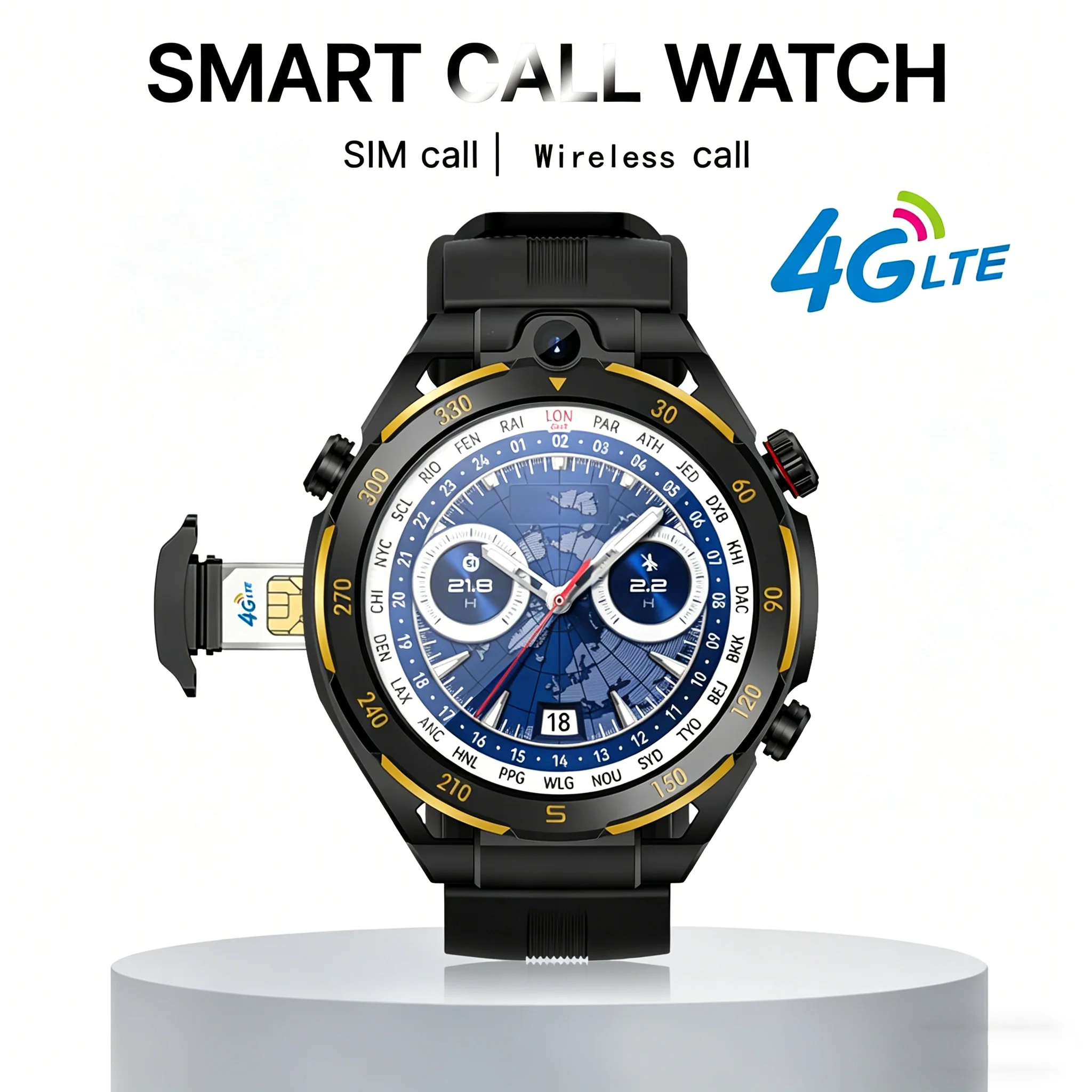 Smartwatch mit GPS, 1,43-Zoll-HD-Bildschirm, SIM-Karten-Anruffunktion, NFC-Zahlung, über 100 Sportmodi, HD-Kamera, Schlafüberwachung