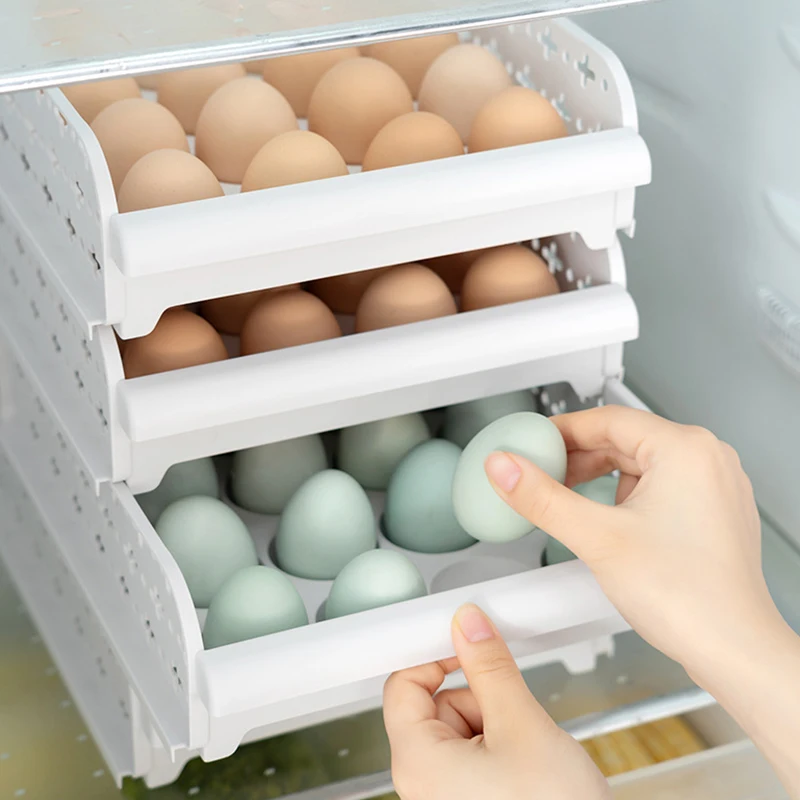 Home Fridge Food Fresh Keep Storage Box PP Drawer Type 20 Grids Egg Storage Box Multi-Purpose Space Saver Drawer Organizer Box