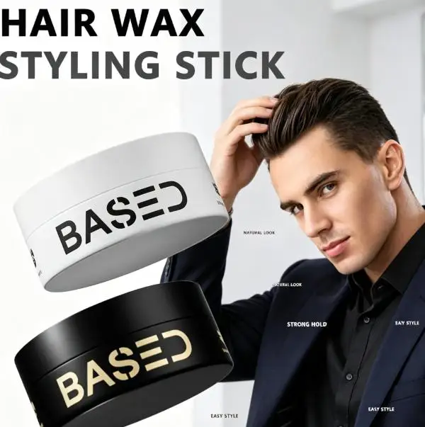 Cire coiffante BASED en stick, deux teintes, tenue forte, faible brillance, texture naturelle et volumineuse, longue durée, pâte coiffante pour hommes