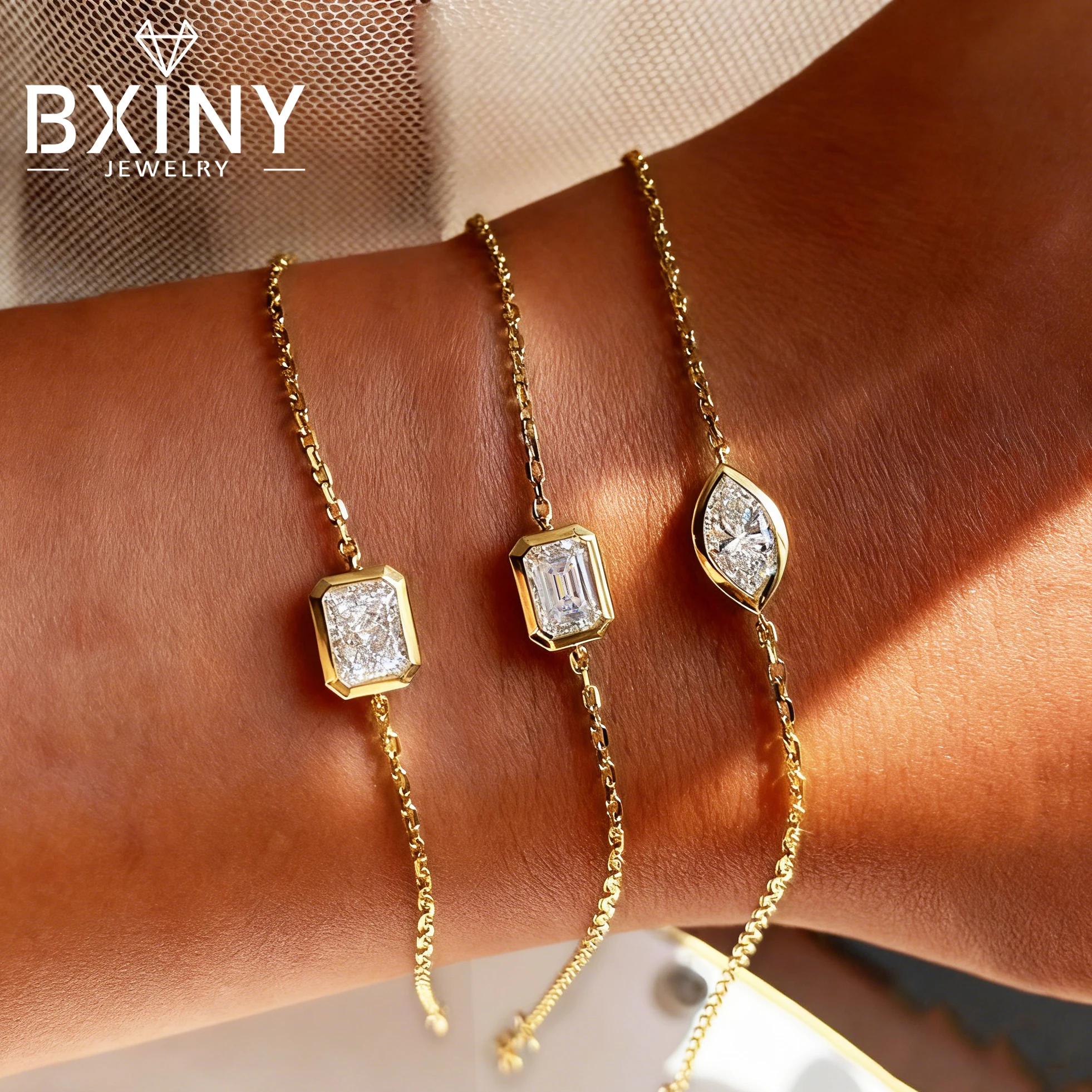 

BXINY комплект ободок пасьянс муассанит браслет 100% S925 серебро изумруд/радиант/маркиза огранки бриллиант для женщин подарок на вечеринку ювелирные изделия