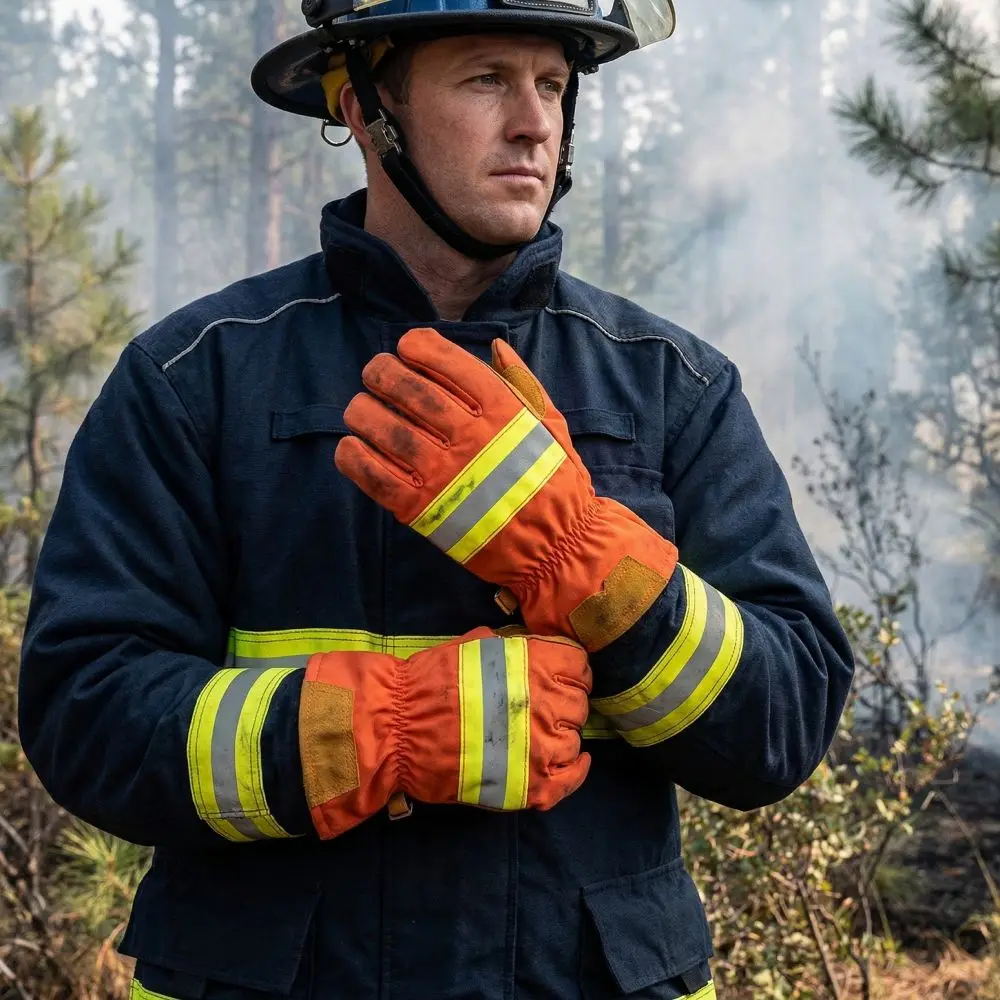 Thicken Firefighter Training Gloves Reflective Strap Heat Resistant Fire Resistant Gloves Wear-Resistance Orange