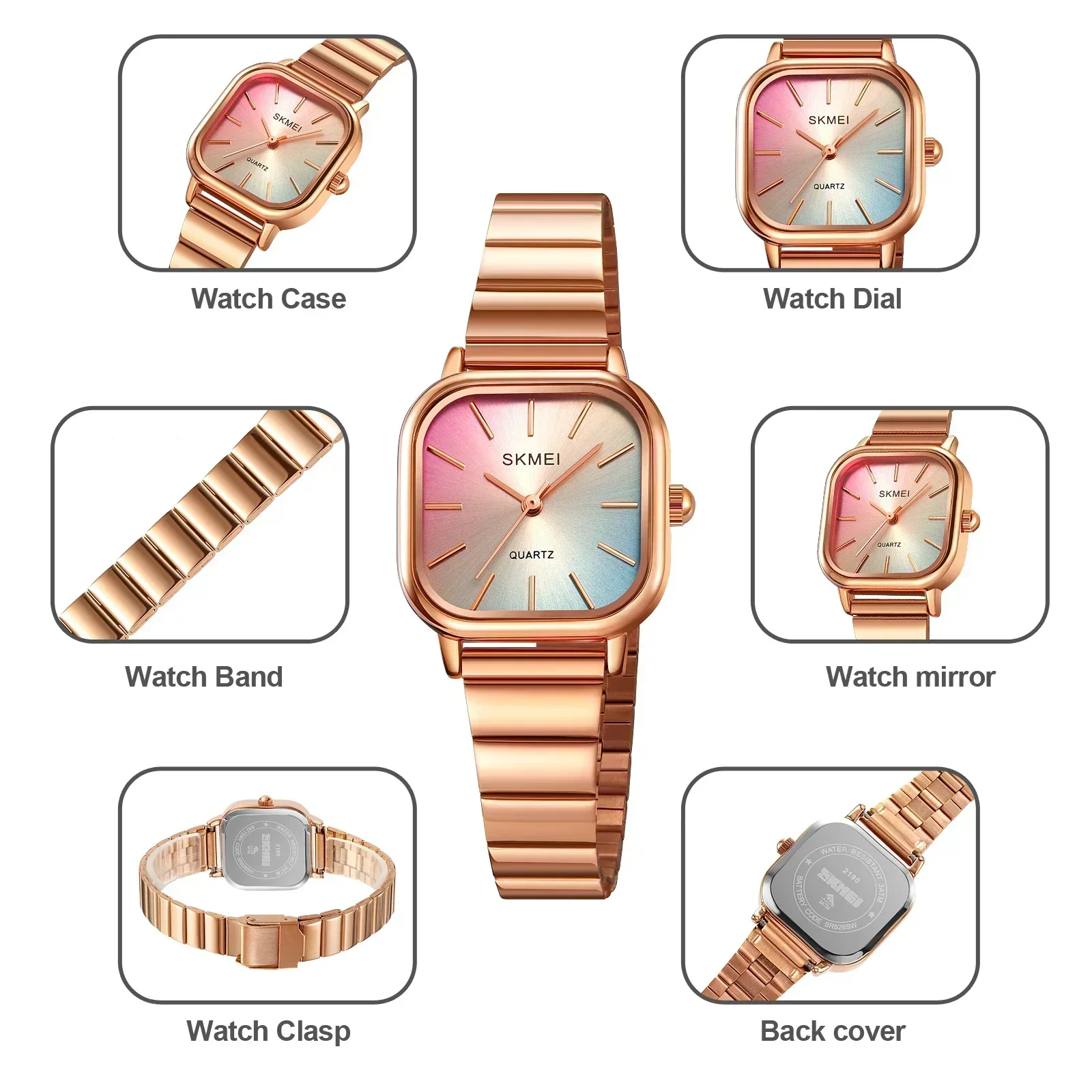 SKMEI 2190 pour dames femme fille femmes montres étanche horloge reloj mujer luxe bracelet en acier inoxydable montre-bracelet à Quartz