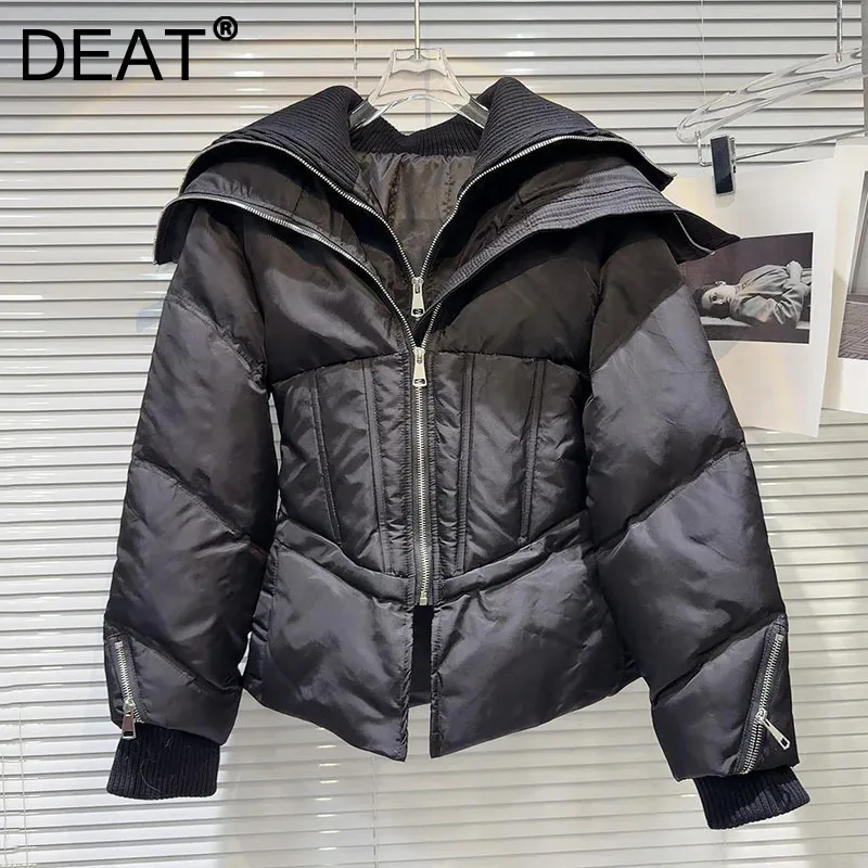 DEAT 2024 Winter New Items Fashion Women's Sailor Collar Fishbone Waist Design Cotton-padded Jacket Zipper Warm Coat 11A01491