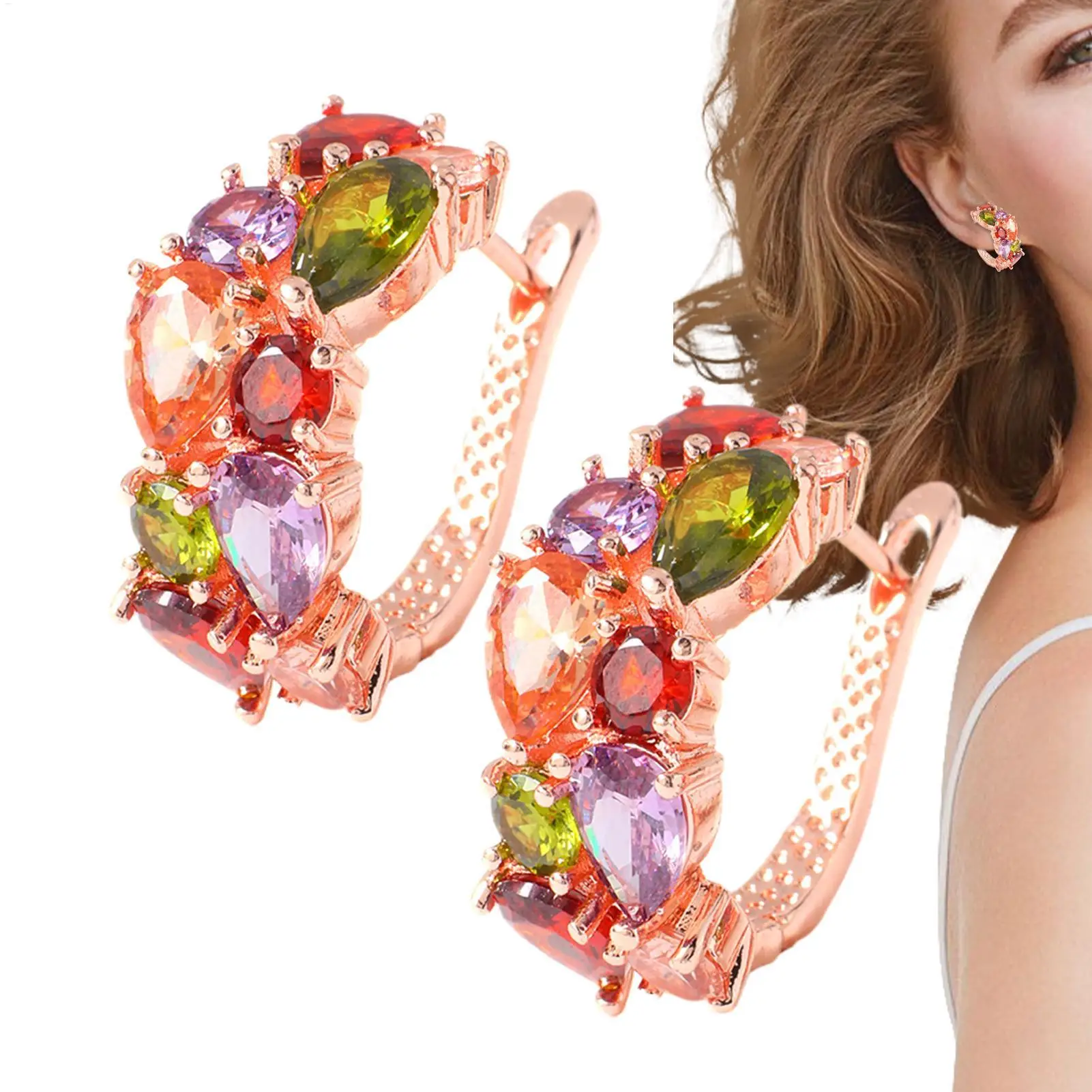 Aros Mona para Mujer, Pendientes de Aro Modernos para Uso Diario, Color Oro Rosa, con Circonitas Brillantes, Accesorios para Compromiso