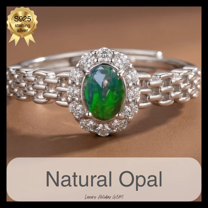 1Pce 4×6mm Natural Opal Ring S925 Sterling Silver Ring | Play-of-Color | Y2K Style | Father's Day, Easter, Thanksgiving Gift 168