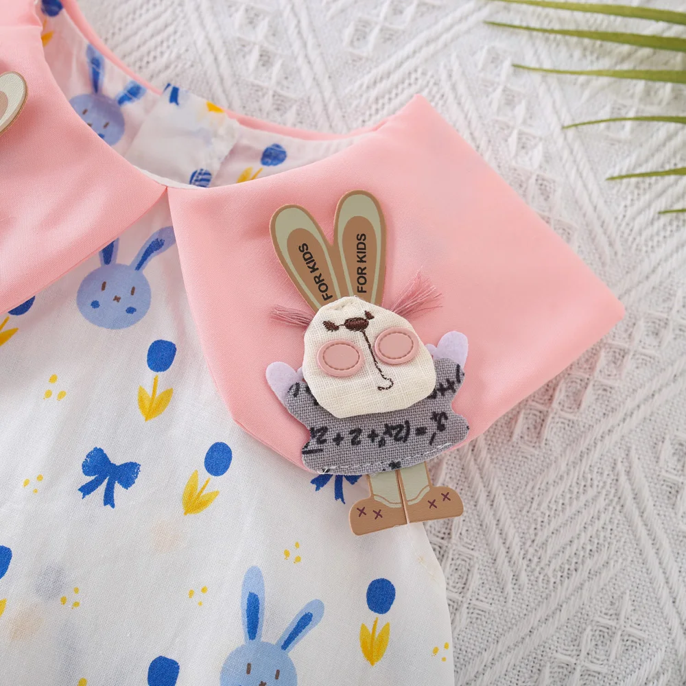 Summer Girls\' Dress Baby Girl Cartoon Rabbit Big Collar Full Body Printed A-Line Sleeveless Princess Dress