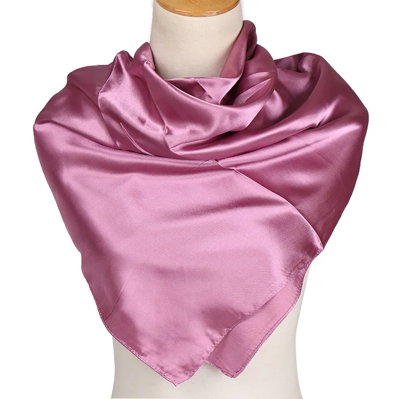 Woman For Hair Scarf Solid Color Head Scarf Blcak Square 90*90 Silk Foulard Satin Bandana Cheveux Neckerchief Hijab Accessoires