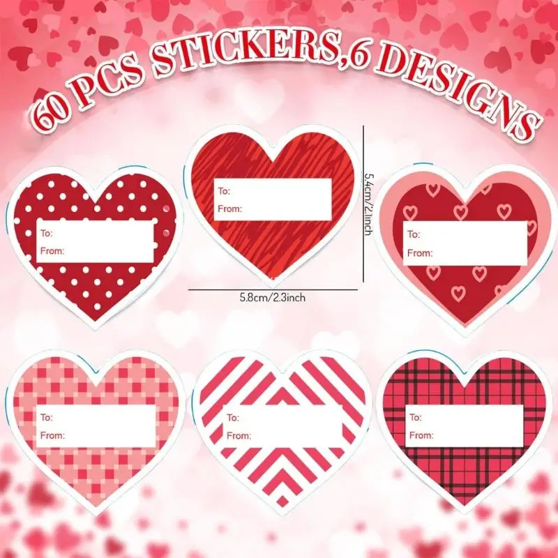 60 stks Valentijnsdag Cadeau Sticker Zelfklevende Sticker Hart Etiketten Sticke Dropship