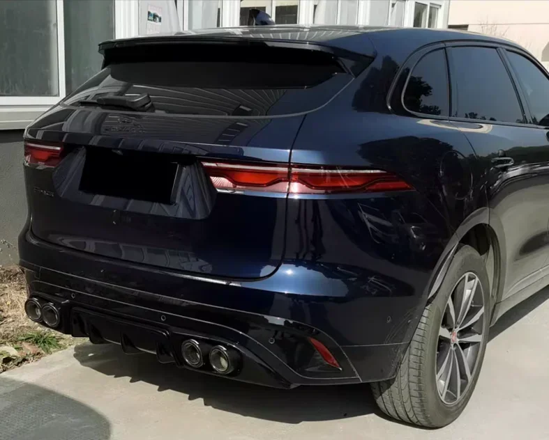 Voor Jaguar F Pace 2021 2022 2023 + Abs Zwart Koolstofvezel Auto Achter Diffuser Bumper Lip Spoiler Body Kit Uitlaathoes