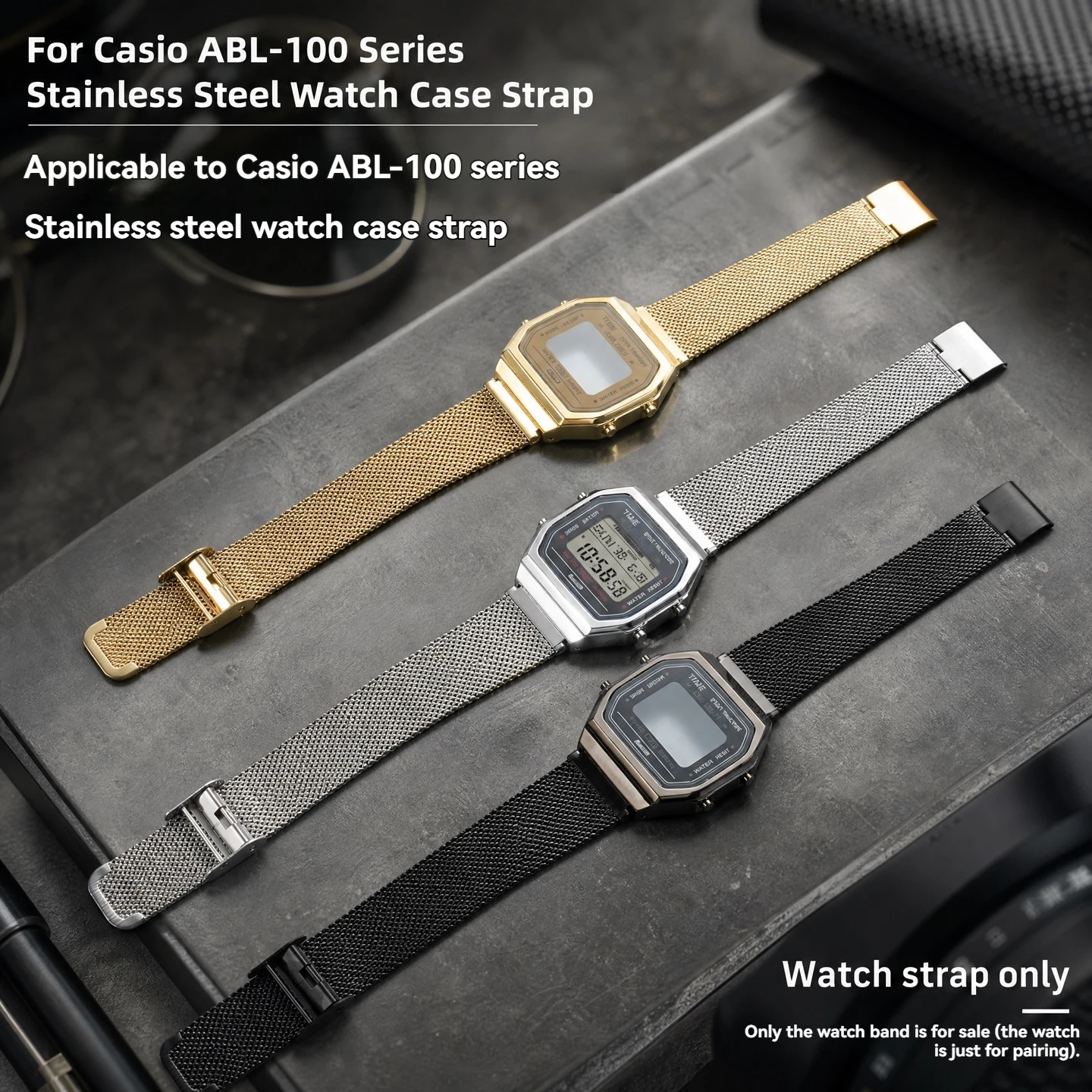 ABL-100 Upgrade Stainless Steel Case Mod Kit For Casio 3565 ABL-100WE Retro Digital Watch Replacement Solid Metal silver Bezel