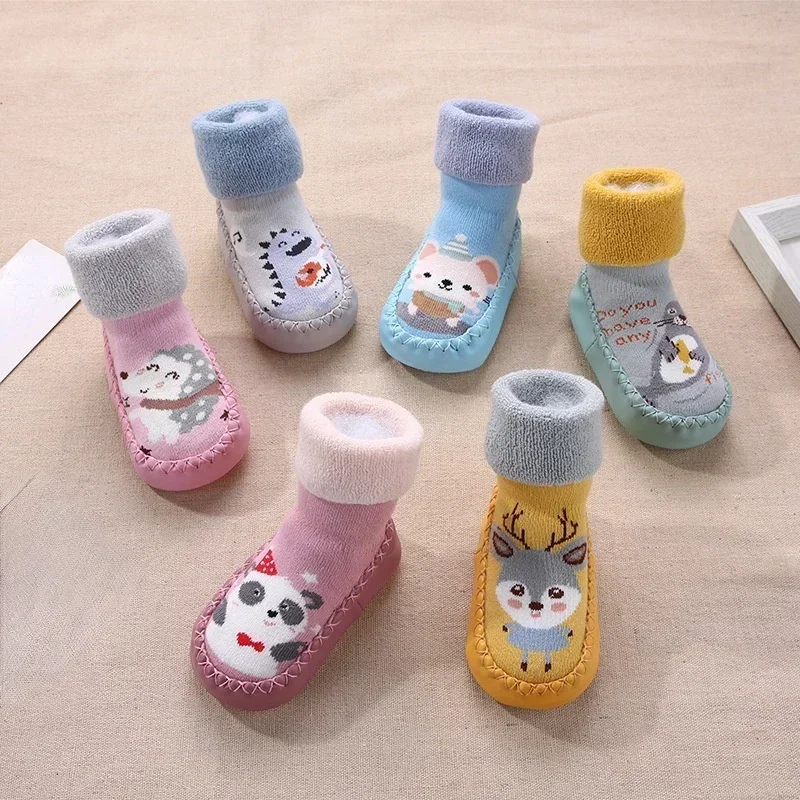 Baby Shoes Socks Children Infant Cartoon Socks Baby Gift Kids Indoor Floor Socks Rubber Sole Non-Slip Thick Warm Socks