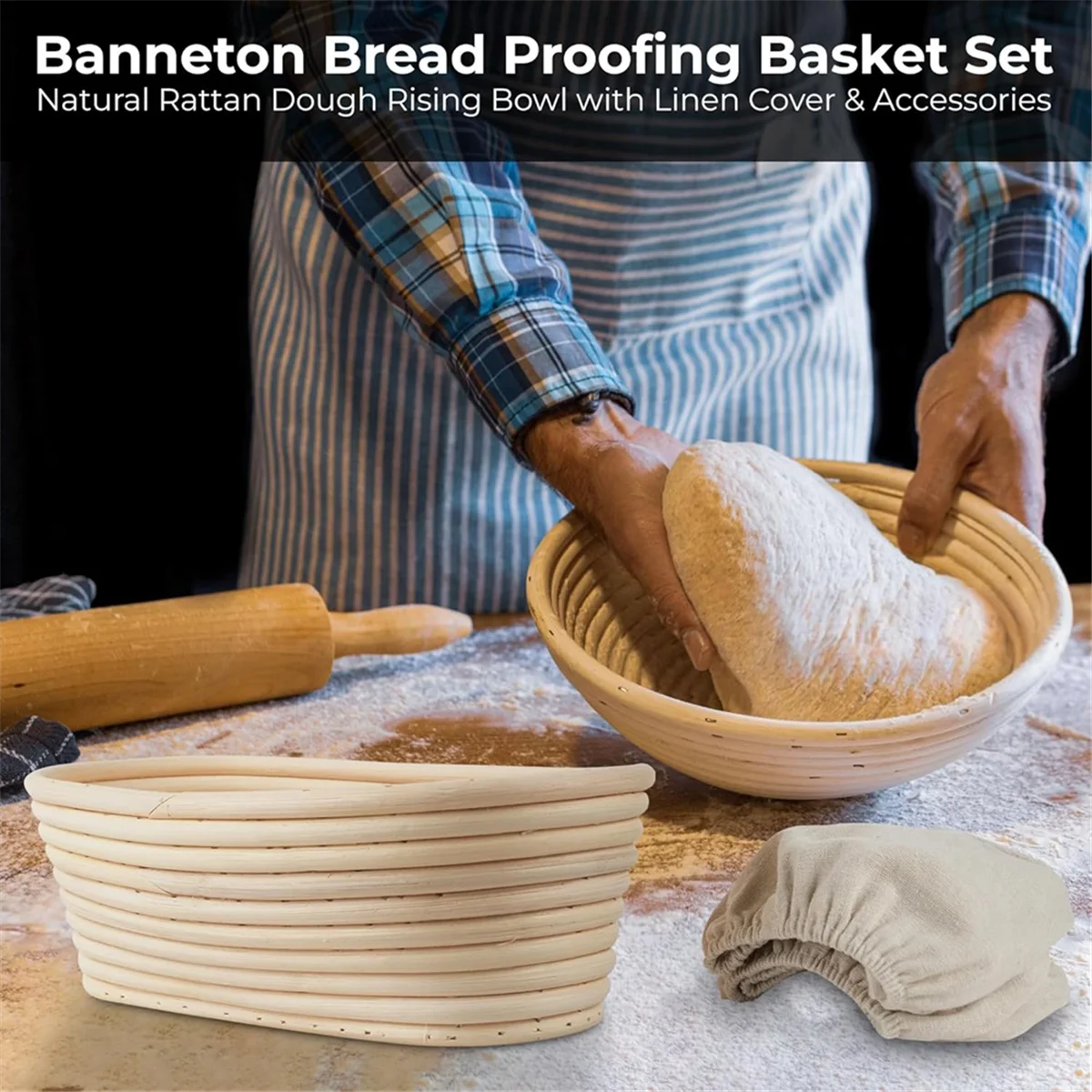 

Корзина для расстойки хлеба Banneton - 10 дюймов, овальная и 9-дюймовая круглая корзина для расстойки на ударе и чаша для хлеба для идеальных походов