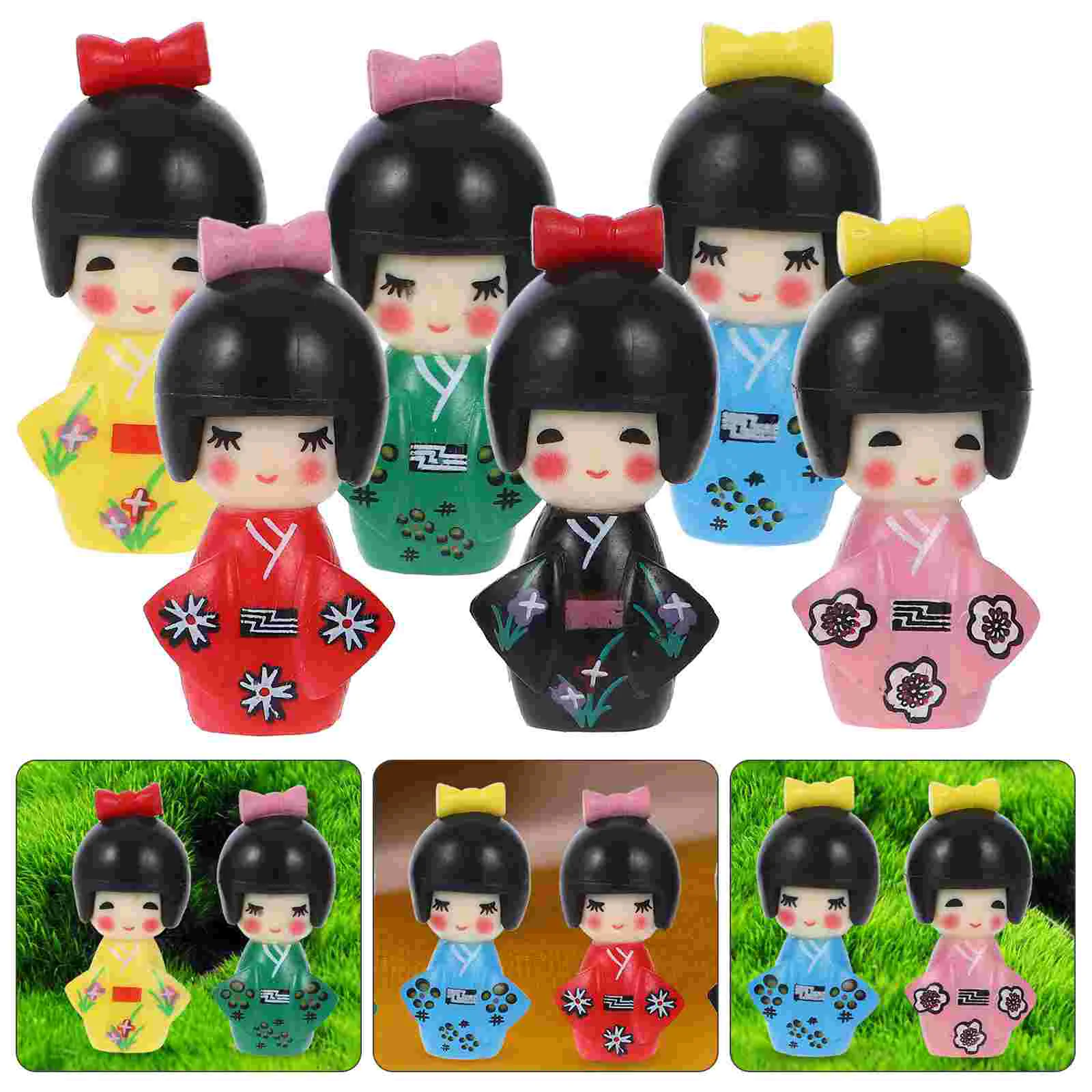 6 Pcs Kimono Ornaments Japanese Gift Toys Flower Cake Decorations Lovely Russian Dolls PVC Decorate Handicraft