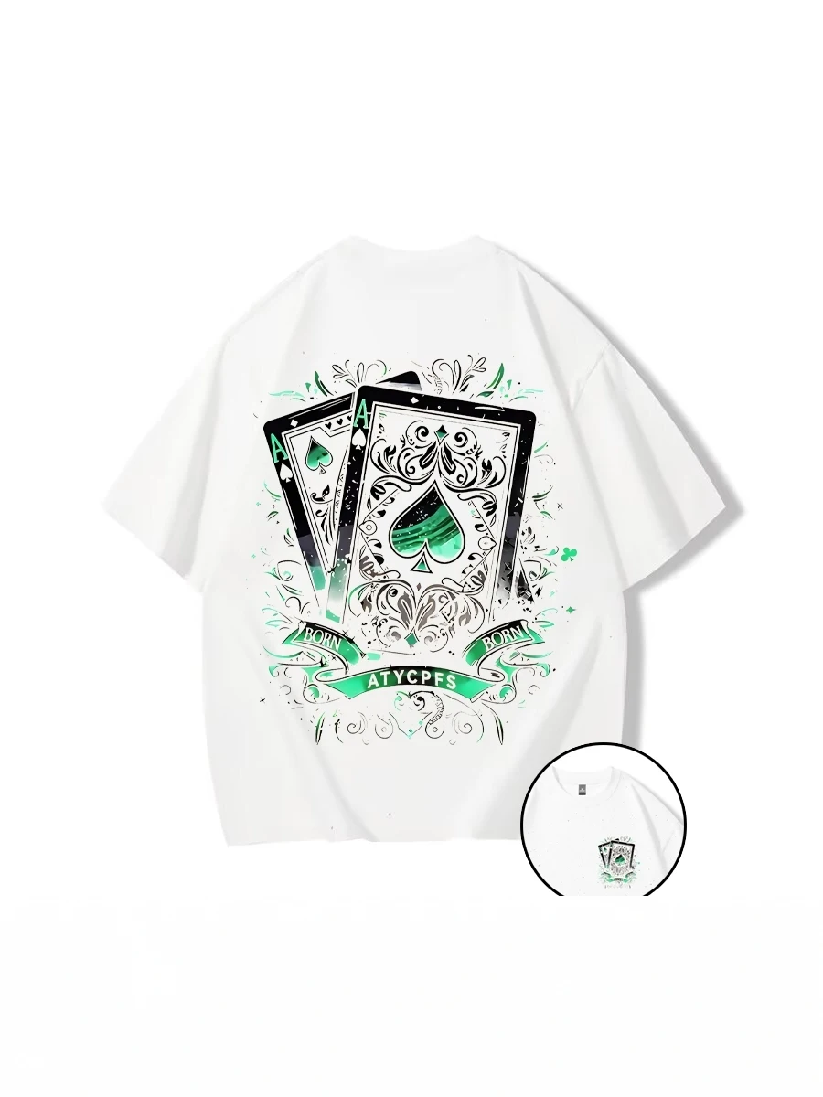 ワッサップ-オーバーサイズ-サマーtシャツ-ポーカープリント-半袖-ユニセックス-カジュアルトップ-通気性のあるコットンポリエステル混紡-ラウンドネック