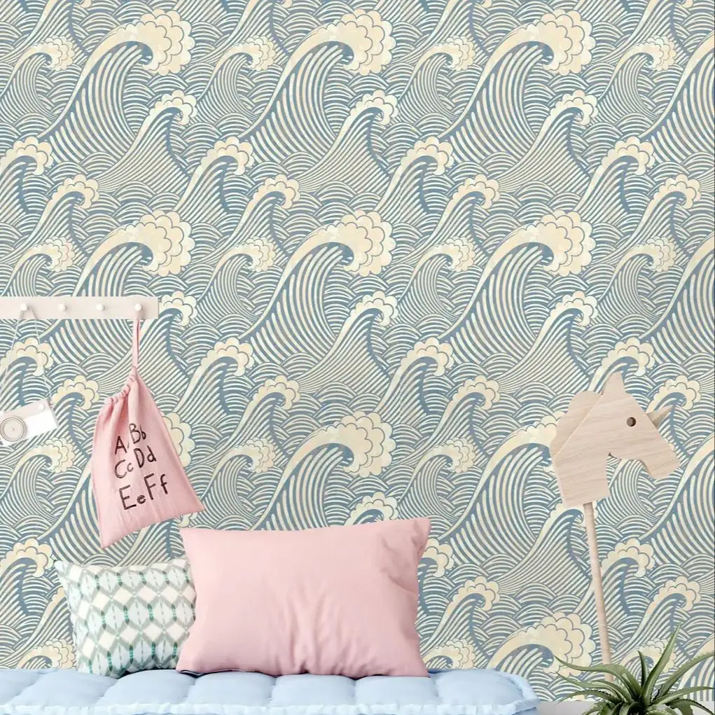 Bue waves Wallpaper, Japanese style, Behind the Great Wave at Kanagawa Wallpaper