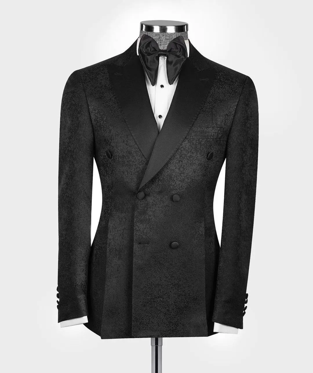 

Jacquard 2 Pieces Blazer Black Pants Men Suits Single Breasted Peaked Satin Lapel Formal Party Wedding Groom Plus Size Tailored