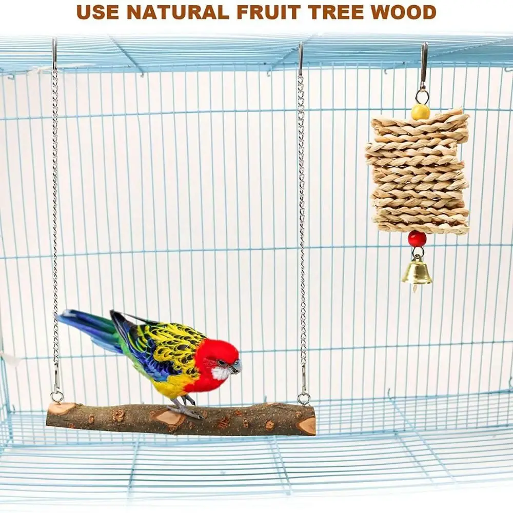 Canaries Cockatoo Natural Handmade Wooden Cage Hanging Perch Bird Swing Hammock Parrot Toys