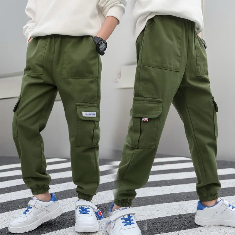 Boys Pants Boys Harem Pants Solid Cargo Pants Teenage Boy Multi-Pocket Trousers Kids Spring Autumn Boys Casual Pants Streetwear