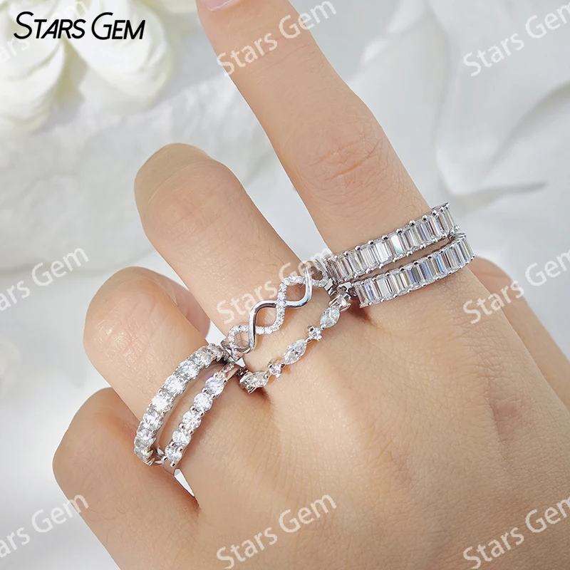 Starsgem S925 Sterling Silver Round Brilliant Cut Moissanite Ring Wedding Ring Eternity Ring