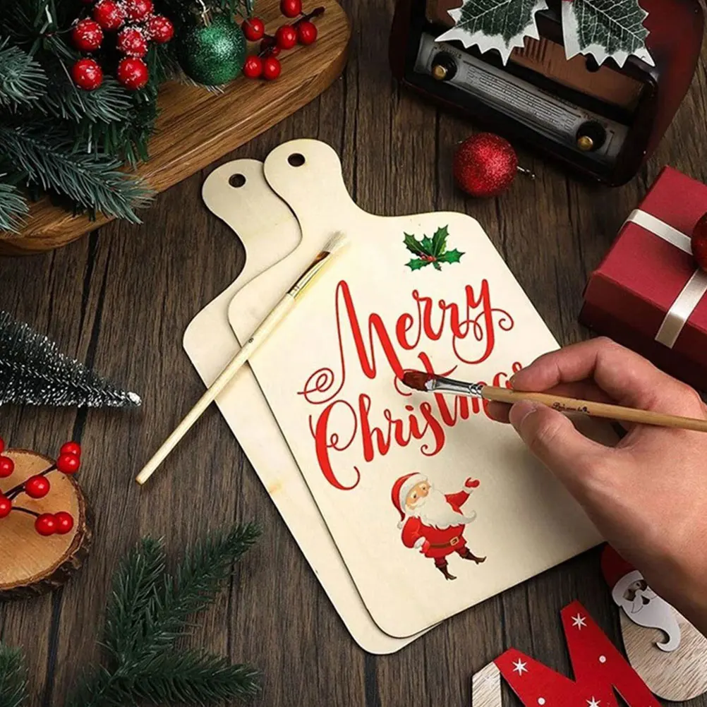 

10 Pcs DIY Wooden Cutting Board for Crafts Children graffiti painting with Handle for DIY Halloween Christmas Kitchen Home Decor