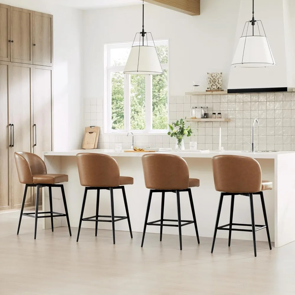 

Bar Chairs, Swivel Upholstered Barstools Counter Height Bar Stools Set of 3, Backs and Metal Legs, Bar Chair