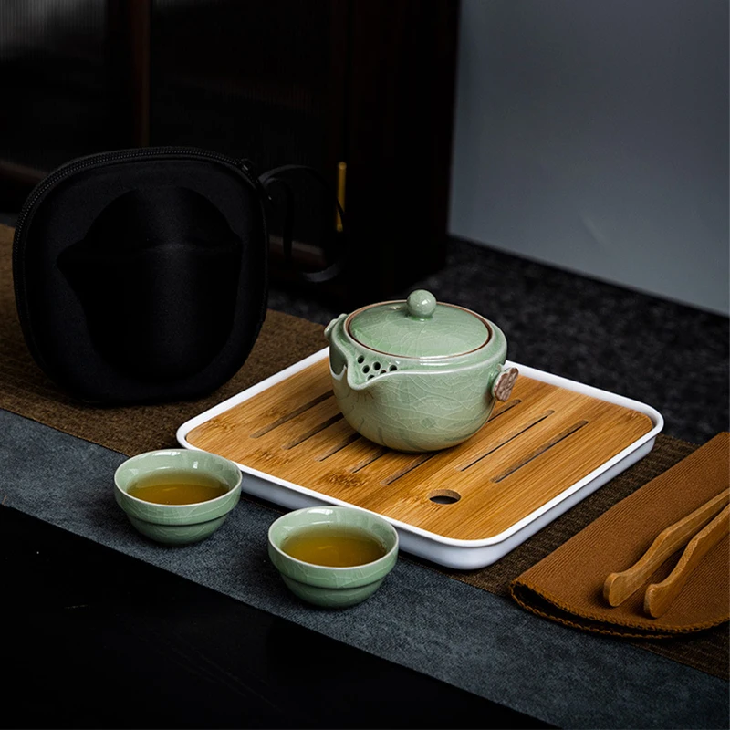 Geyao Open-sheet Ice-cracking Glaze Express Cup Portable Tea Set One Pot Four Cups Simple Storage Outdoor Travel Tea Set