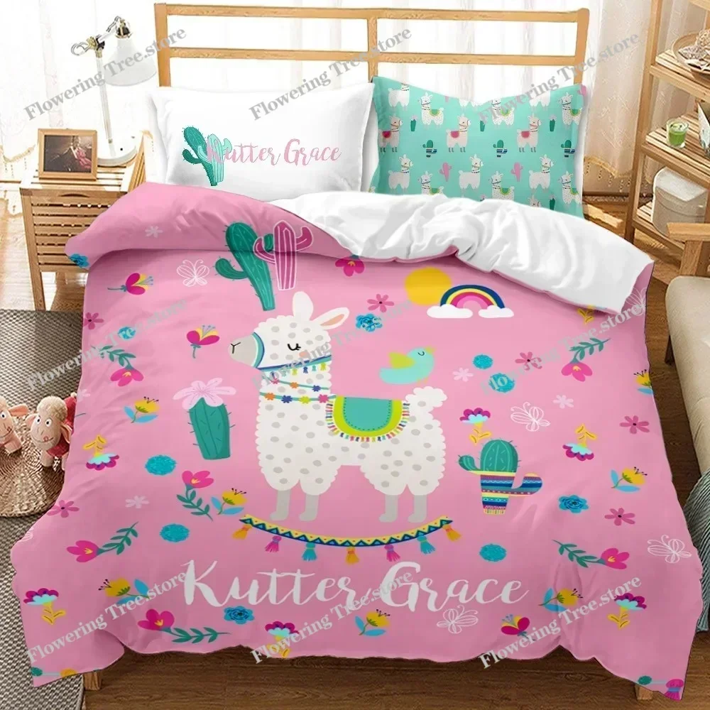 Animal Llama Cute Alpacas Bedding Set Boys Girls Twin Queen Size Duvet Cover Pillowcase Bed Kids Adult Luxury Gift029963