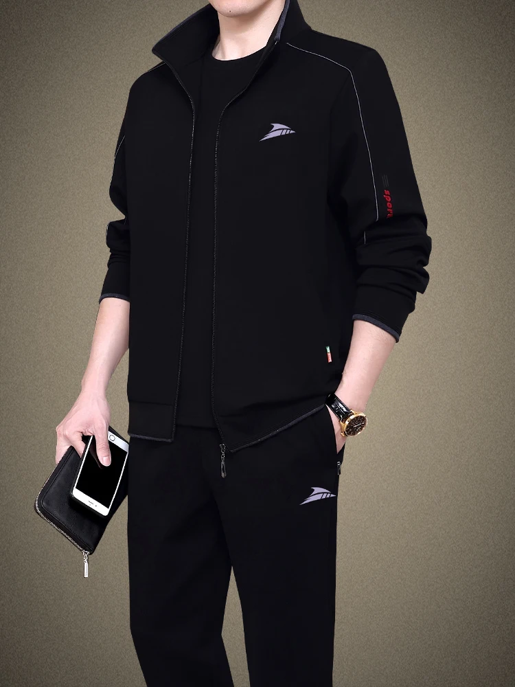 

Middle-Aged And ly Men's Casual Sports Suit Spring Autumn Jaet Running Dad Leisure Sports Set Long Sve Long Pants