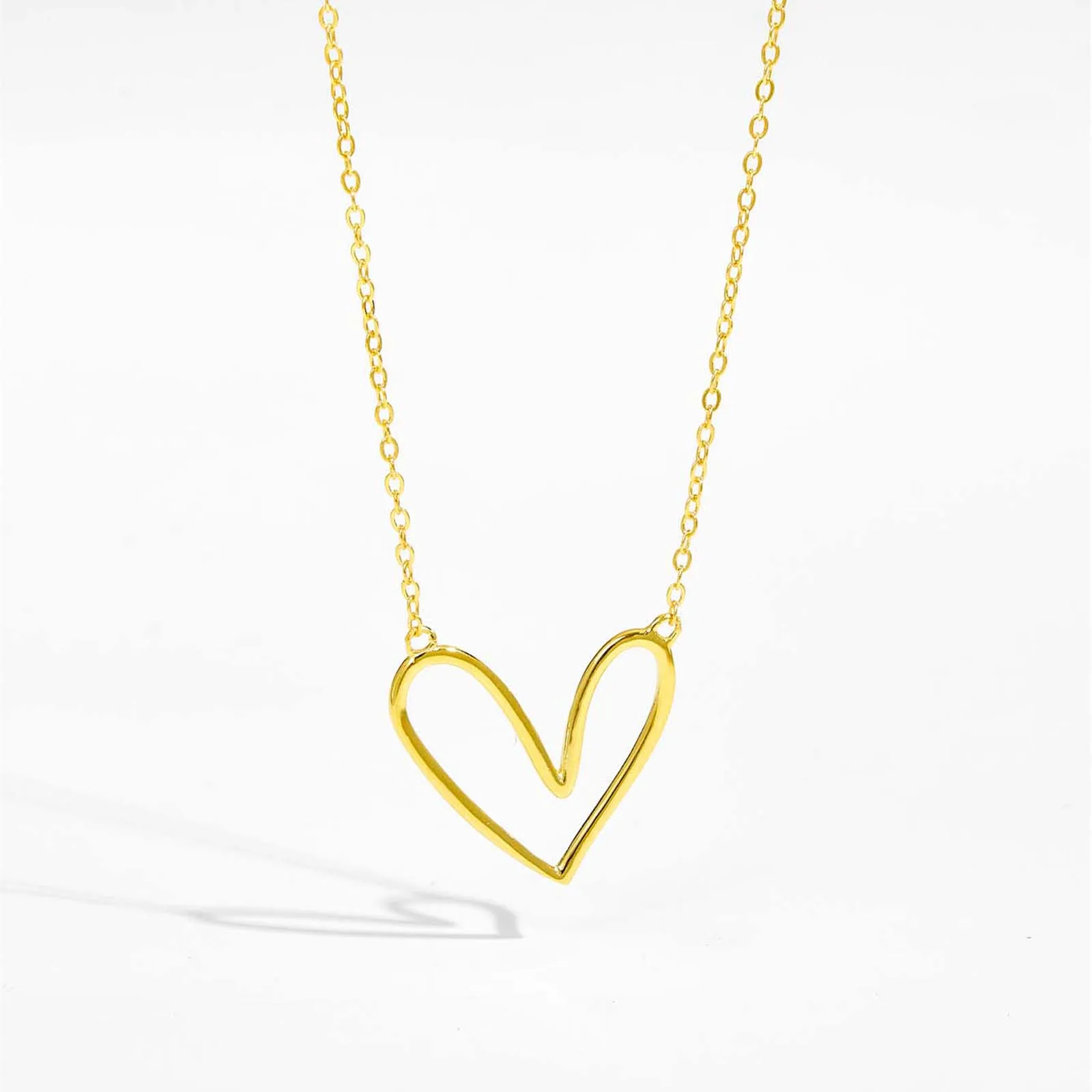 ANDYWEN 925 Sterling Silver Gold Plain Irregular Plain Heart Love Pendant Long Chain 2024 Party Fine Jewelry Spring Valentines — zdjęcie 3