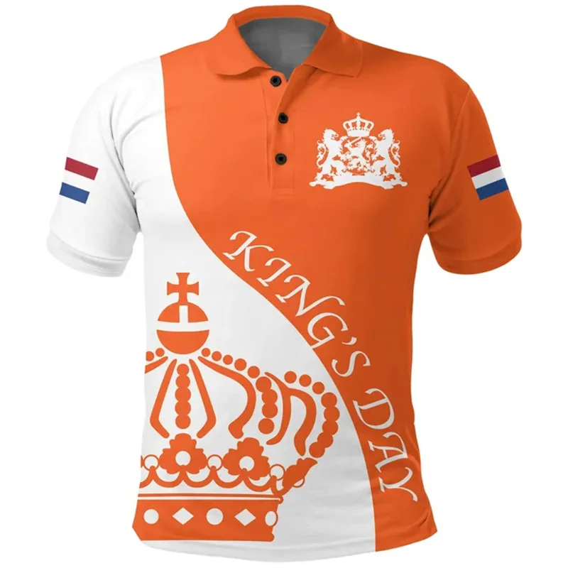 Netherlands 3d Print Flag Polo Shirt For Men National Emblem T-shirts Summer Casual Street Lapel Short Sleeve Tops Loose Shirts