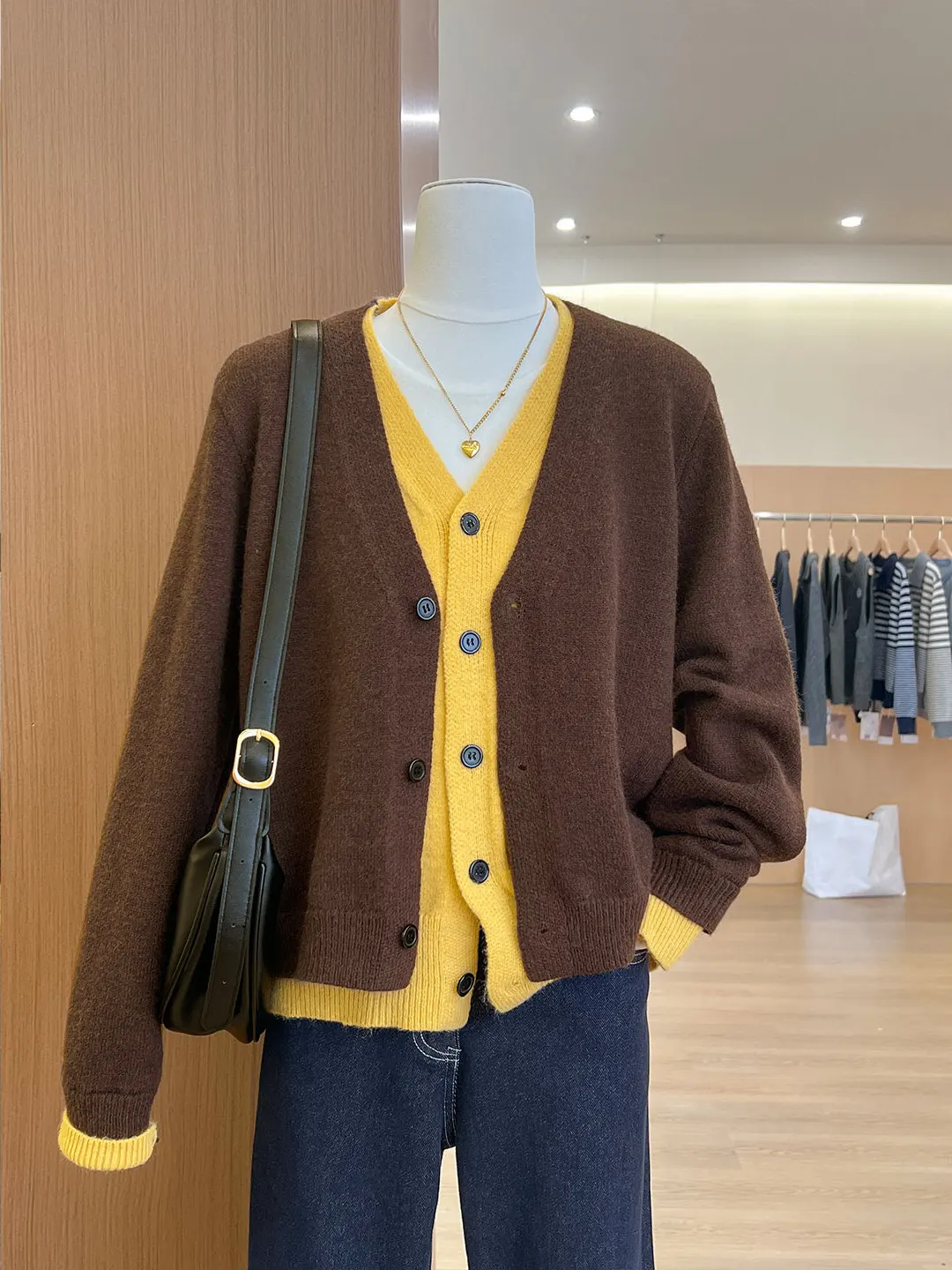 

Women's V-Neck Knitted Open Cardigan Thickened Loose Fit Sweater Outerwear Early Autumn Winter New Style Fake Two-Piece