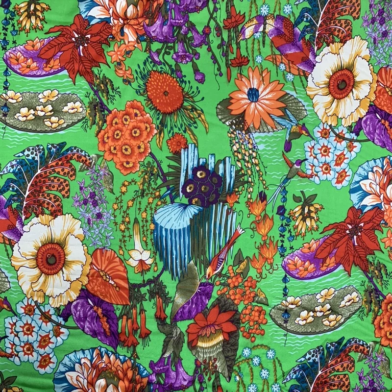 

1 метр 95% шелковицы 5% спандекс 16 мама Тяжелая шелковая ткань Charmeuse зеленого цвета с большим цветком 138 см шириной 54 дюйма по дворам JX079