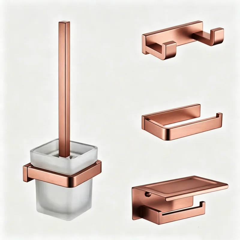 Brushed Rose Gold Wall Mount Shelf Toilet Bath Hardware 2/4/6 Hook Paper Holder Towel Bar Rack Rail Rod Robe Hook Hanger 4