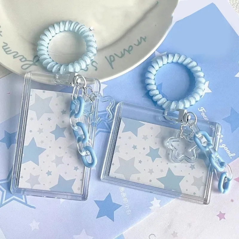 

1 комплект Ins Sweet, чехол-держатель для кредитных карт, прозрачный акриловый чехол для удостоверения личности с подвеской, защита для фотокарточек Kawaii Kpop
