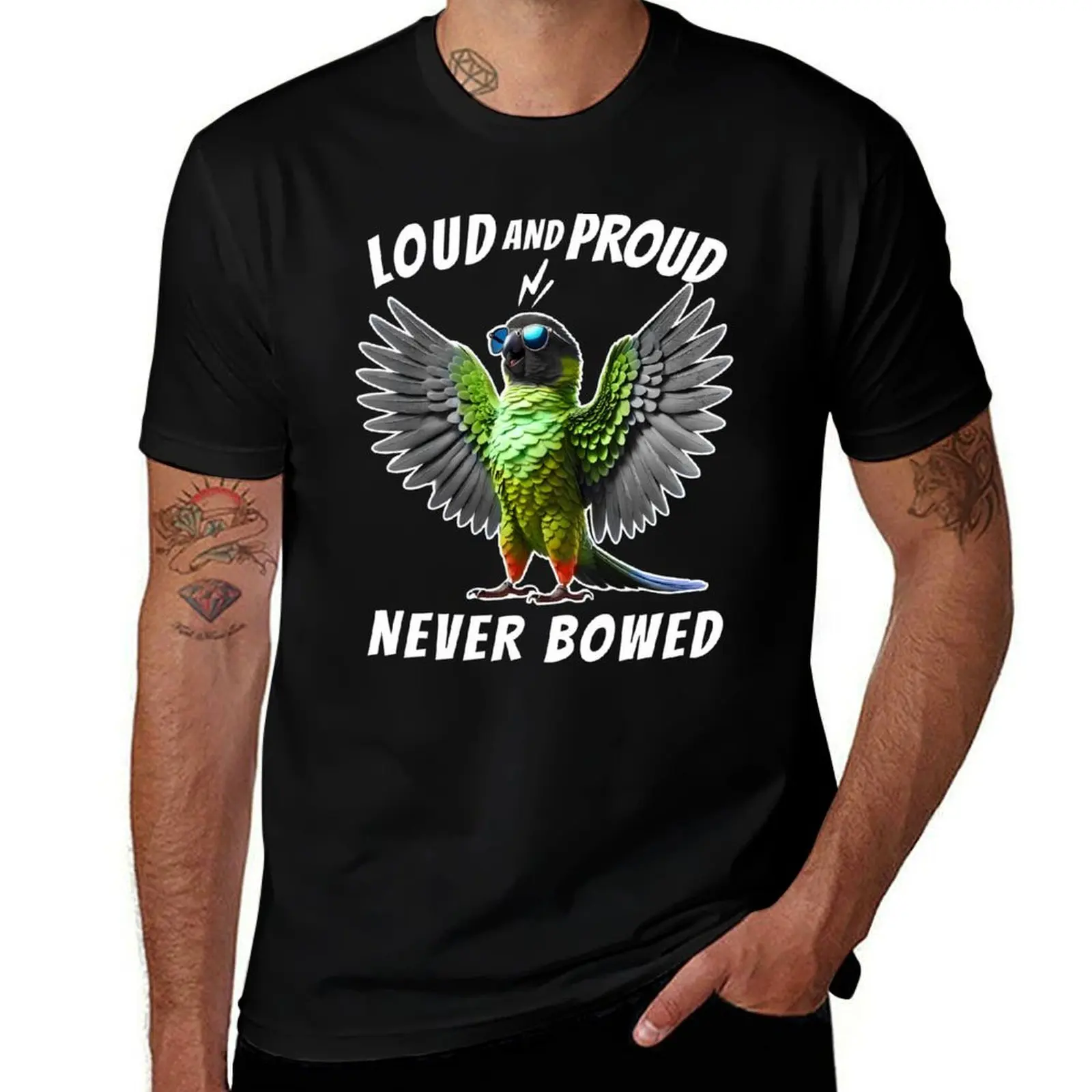 

Loud and Proud Never Bowed Funny Nanday Conure Parrot Lover T-Shirt kawaii clothes blue lock sports fans mens clothing