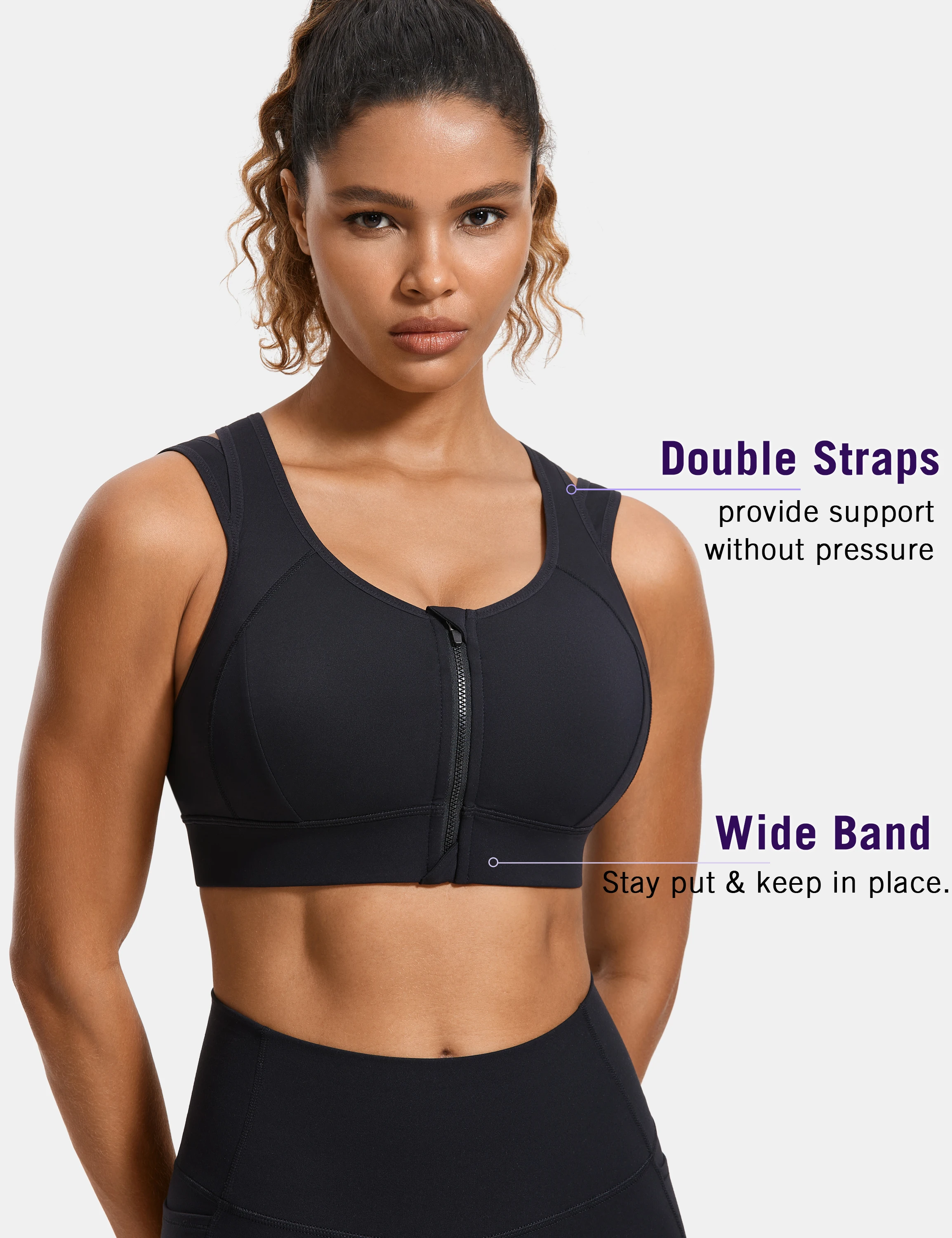 Front Zipper Sports Bras for Women High Support Double Mesh Racerback Padded Wireless Plus Size Active Bra