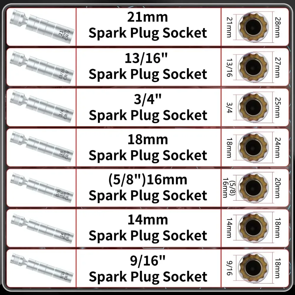 Magnetischer Drehbarer Zündkerzensteckschlüssel Dünnwandiger Magnetischer Rotierender 3/8-Zoll-Antrieb 12-Punkt Zündkerzensteckschlüssel Ausbauwerkzeug 14 16 18 21mm – Detail 5